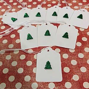Ten White Gift Tags with Green Tree Design